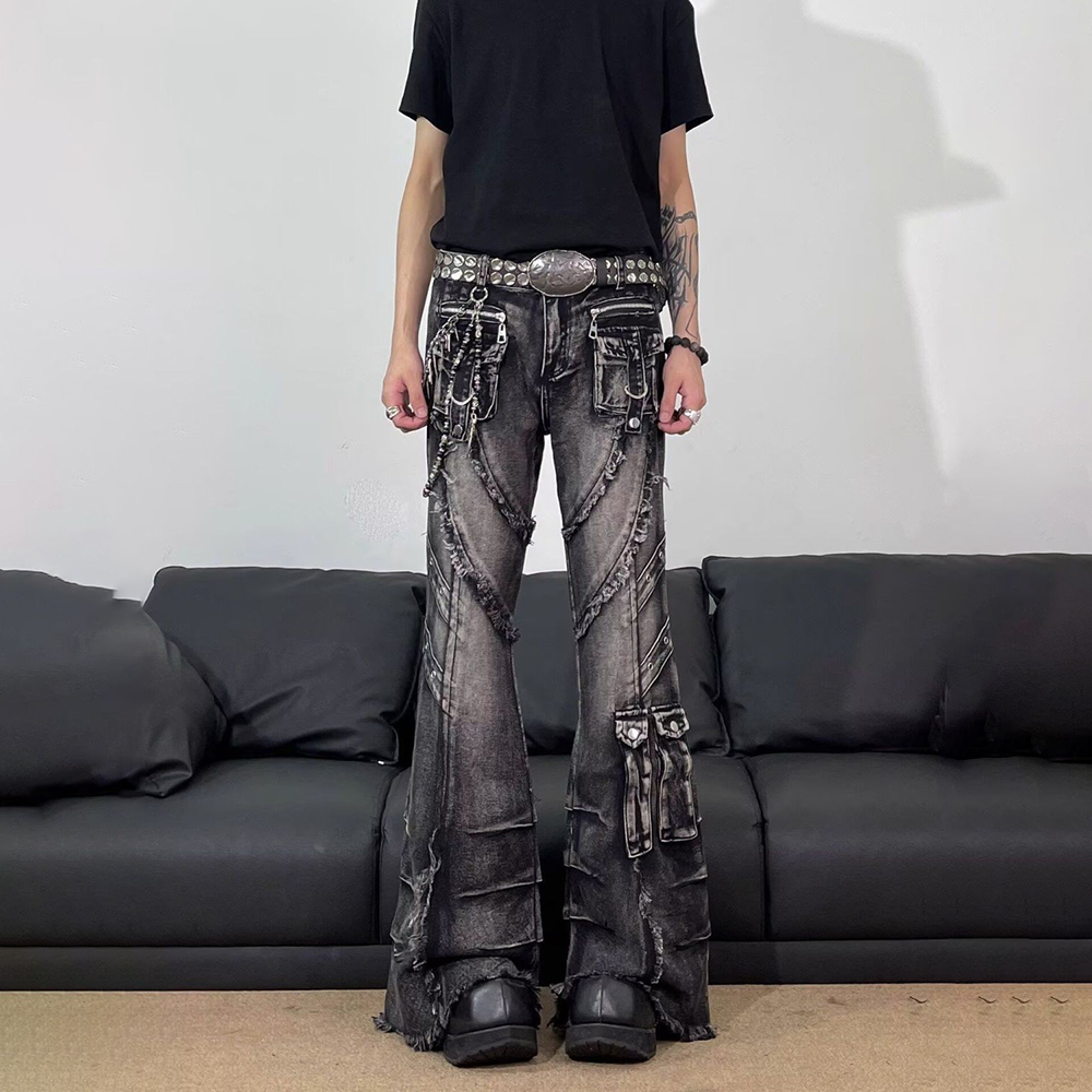 Men'S Fashion Jeans And Boots - Erkek Püsküllü Cepli Süslemeli Y2k Kot