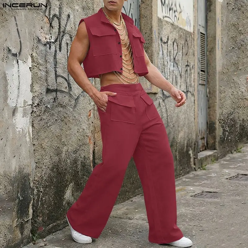 Mens Fashion Ideas - INCERUN Erkek Setleri Katı Kolsuz Kırpma