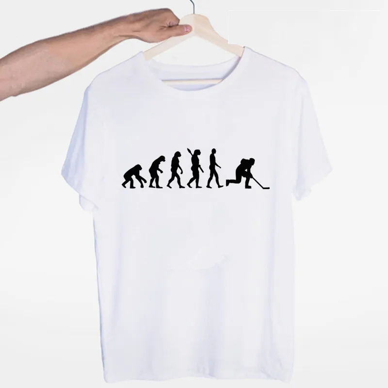 Men'S Fashion Evolution - Erkek evrim buz Hockeyer T-shirt o-boyun