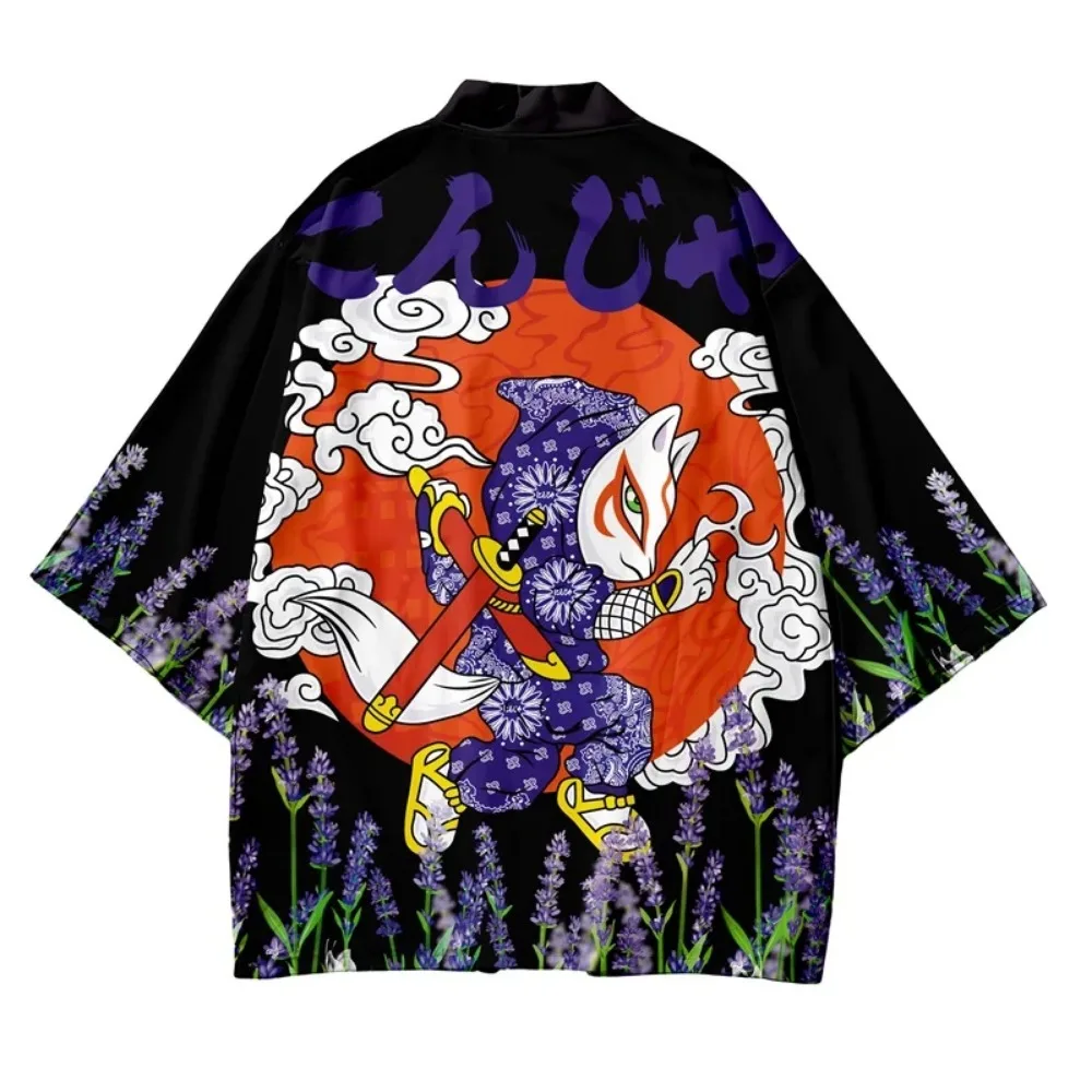 Knitted Cardigan Men - Vinç Desen Baskı Kimono Hırka Geleneksel