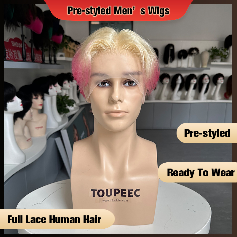 Men Fashion Hair Style - Önceden Şekillendirilmiş Erkekler İçin Tam Dantel